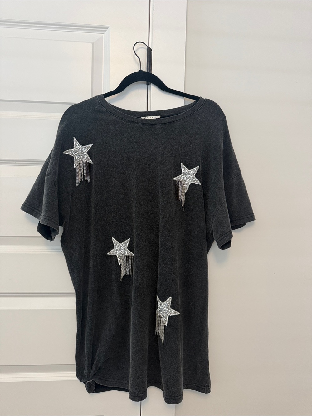 Women’s Black Short-Sleeve Star Embellished Tee